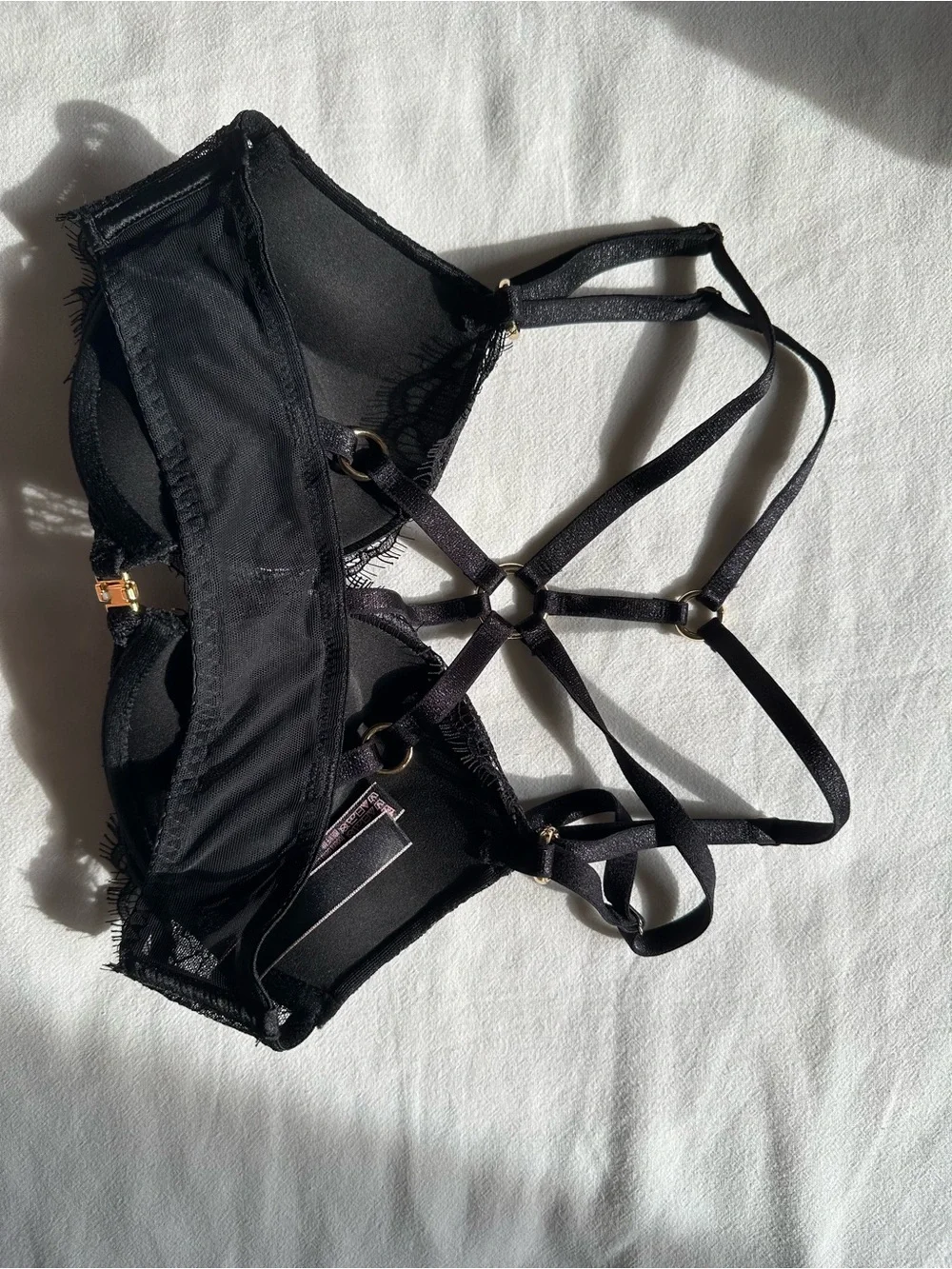 Victoria's Secret Black Lace Strappy Bra with Gold Hardware - Picture 2 of 3